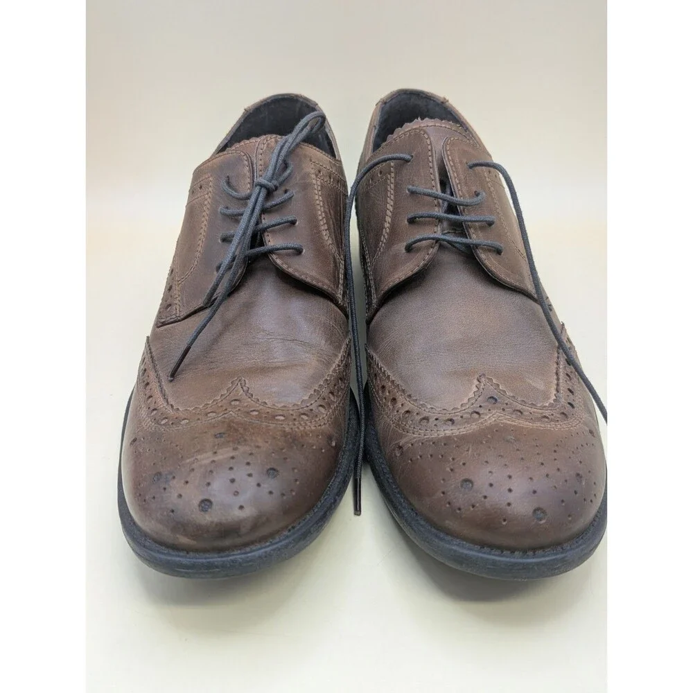 Steve Madden Men’s 10 Brown Leather Wingtip Oxfords Brogue Dress Shoes Lace Up
